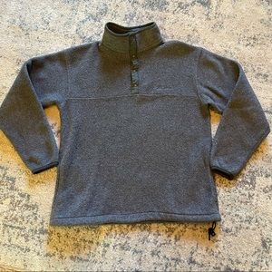 L. L. Bean | Gray 1/4 Button Fleece Sweater Mens M Green Trim Embroidered Logo